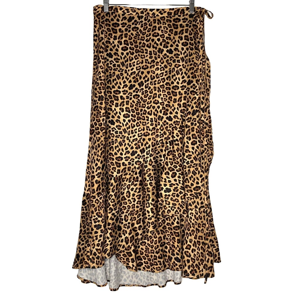 Summersalt The Silky Luxe Beach to Brunch Wrap Skirt Womens XL Leopard Ruffle